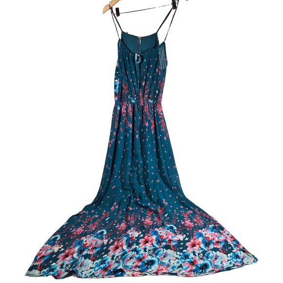 Fate Teal Floral Partially Lined Halter Neck Tie‎ Back Tank Maxi Dress M - Picture 2 of 15
